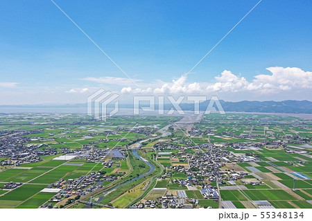 新緑の田園(八代平野)を空撮 新緑の田園(八代平野)を空撮 55348134