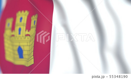 Flying flag of Castilla-La Mancha, an autonomous community in Spain. Close-up, 3D rendering 55348190