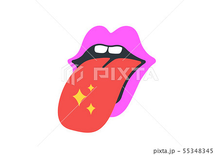 Open mouth with tongue. Fun Sticker. Colorful fun sticker 55348345