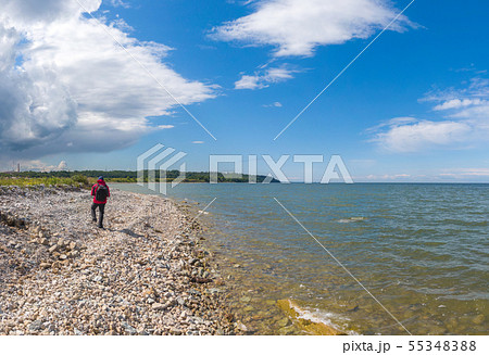 man at sunset by the sea. 55348388