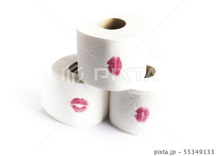stained toilet paper roll with the red lips of a 55349133