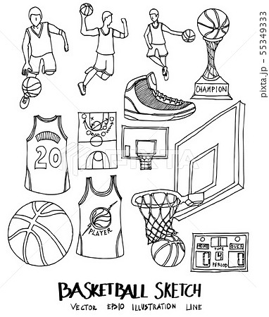 Set Of Doodle Basketball Hand Drawn Sketch Lineのイラスト素材