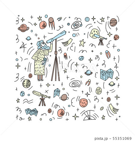 Vector design of astronomers and space objects. 55351069