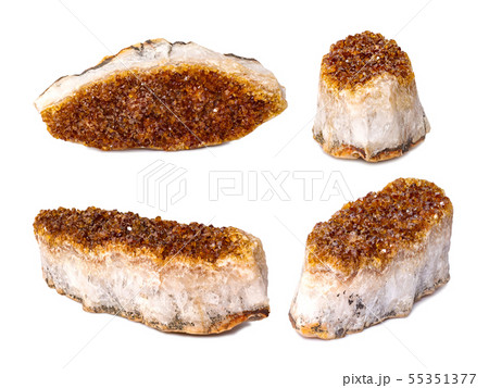 Set of citrine mineral close up. Stone crystals isolated on white background 55351377