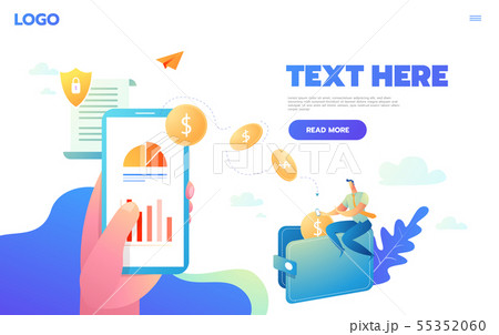 Vector concept of worldwide money transfer. Sending yellow coins from smart phone in businessman 55352060