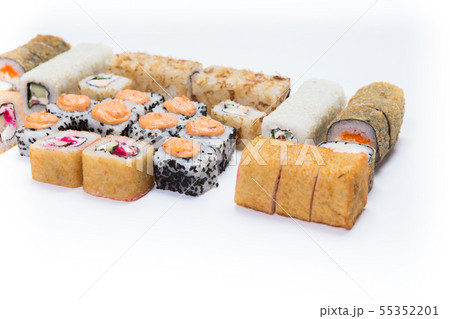 Japanese food restaurant, sushi maki gunkan roll plate or platter set. California Sushi rolls with Japanese food restaurant, sushi maki gunkan roll plate or platter set. California Sushi rolls with 55352201