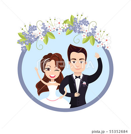Wedding Celebration Female Bride Waving with Male 55352684