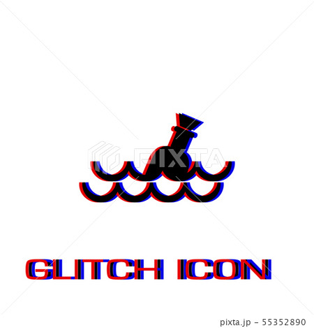 Bottle floating on waves icon flat. 55352890