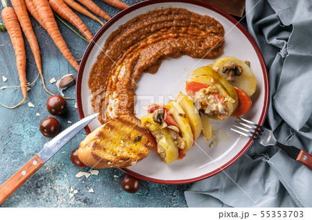 Vegetarian food. Close-up Stewed potatoes 55353703