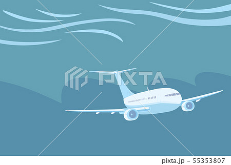 Airplane with two engines flying in severe weather conditions. 55353807