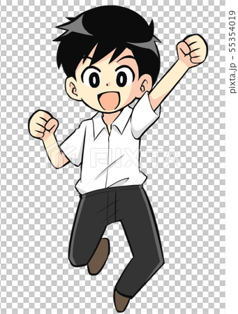 学生のイラスト素材 男子 夏服 ガッツポーズのイラスト素材