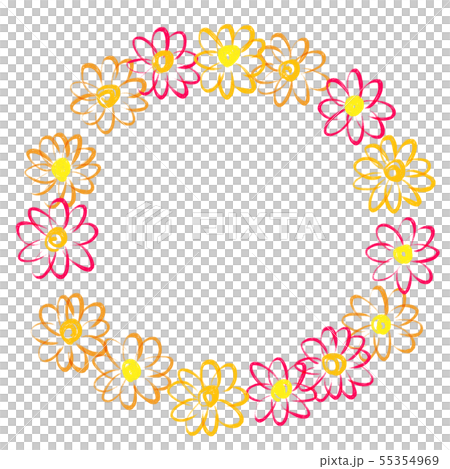 ガーベラの花の手描きの円形フレームのイラスト素材