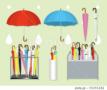 傘と傘立てのセット 公共用 のイラスト素材