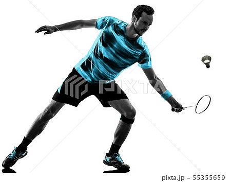 Badminton player man shadow silhouette isolated white background 55355659