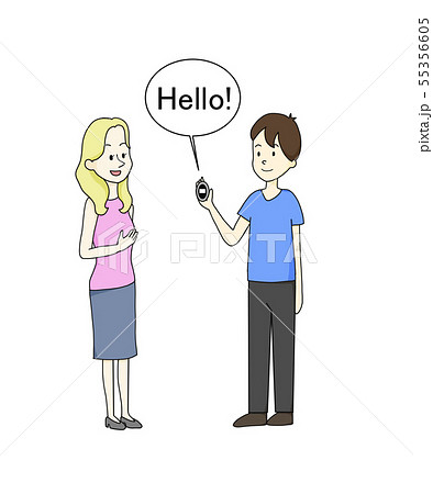 自動翻訳機を使う男女のイラスト素材