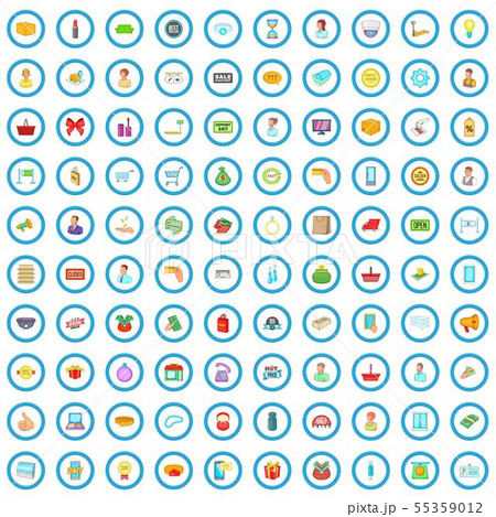 100 shopping icons set, cartoon style 55359012