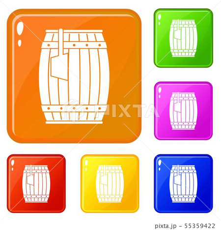 Wooden barrel with ladle icons set vector color 55359422