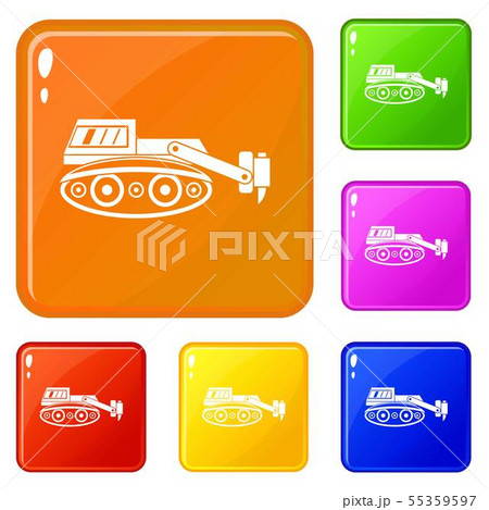 Excavator with hydraulic hammer icons set vector color 55359597