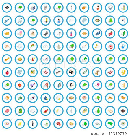 100 south korea icons set, isometric 3d style 55359739