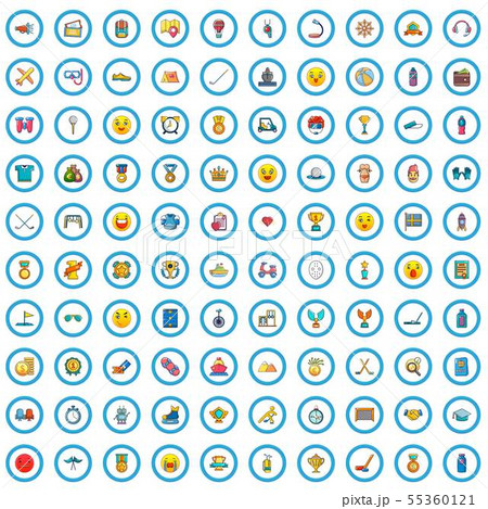 100 sport icons set, cartoon style 55360121
