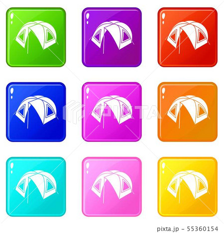 Tourist tent icons set 9 color collection 55360154