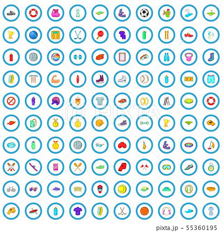 100 sport recreation icons set, cartoon style 100 sport recreation icons set, cartoon style 55360195