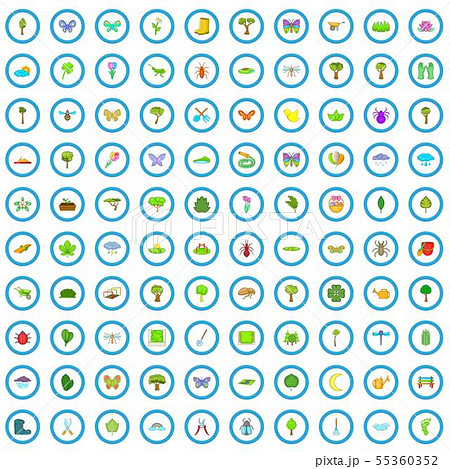 100 spring time icons set, cartoon style 55360352
