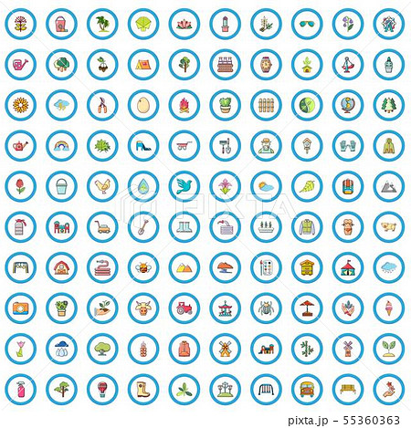 100 spring icons set, cartoon style 100 spring icons set, cartoon style 55360363