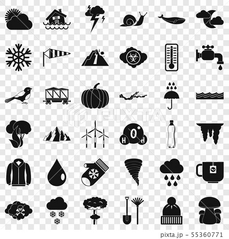 Winter cloud icons set, simple style Winter cloud icons set, simple style 55360771