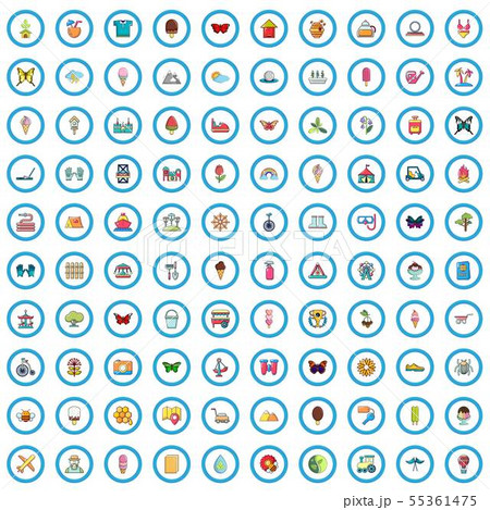 100 summer icons set, cartoon style 100 summer icons set, cartoon style 55361475
