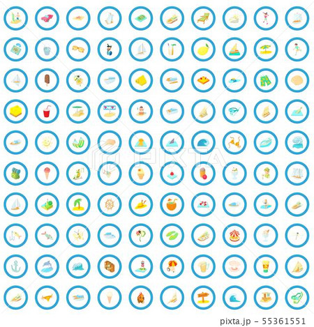 100 summer icons set, cartoon style 100 summer icons set, cartoon style 55361551
