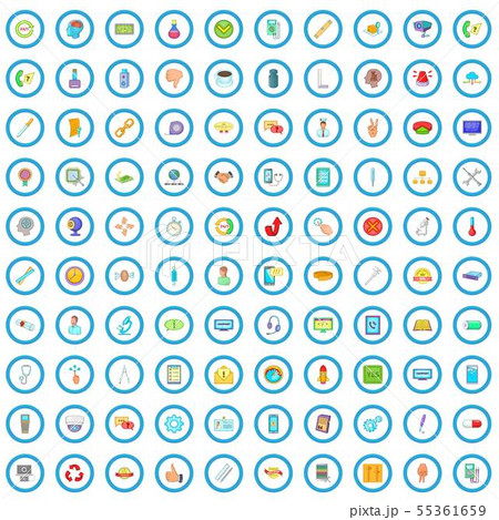 100 support icons set, cartoon style 55361659