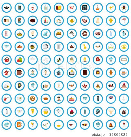 100 tea icons set, flat style 55362325