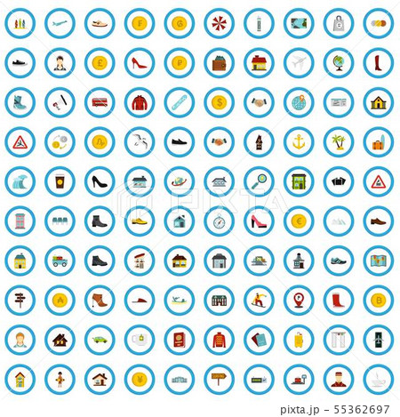 100 tour icons set, flat style 100 tour icons set, flat style 55362697