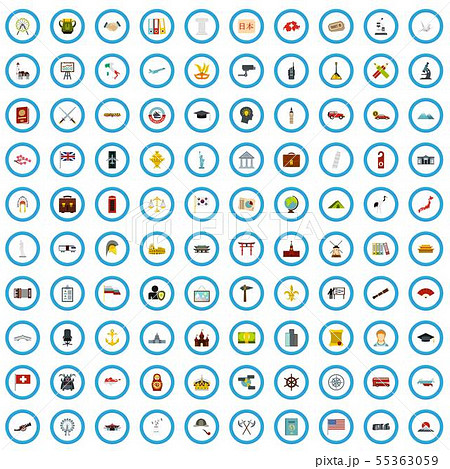 100 tour investigation icons set, flat style 55363059