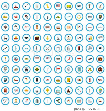100 tourism investigation icons set, flat style 100 tourism investigation icons set, flat style 55363096