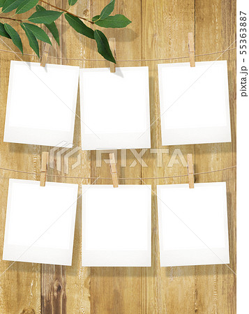 背景-木目-ポラロイド写真-枝-葉-フレーム-テンプレート 55363887
