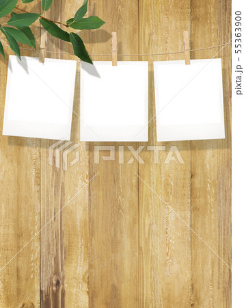 背景-木目-ポラロイド写真-枝-葉-フレーム-テンプレート 55363900