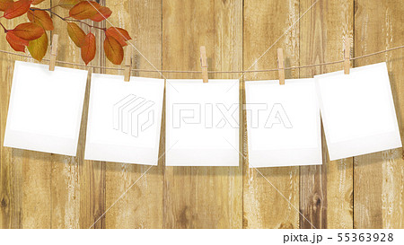 背景-木目-ポラロイド写真-枝-紅葉-フレーム-テンプレート 55363928