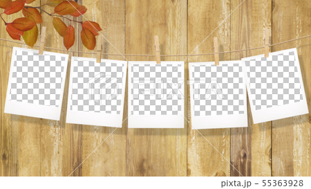 背景-木目-ポラロイド写真-枝-紅葉-フレーム-テンプレート 55363928
