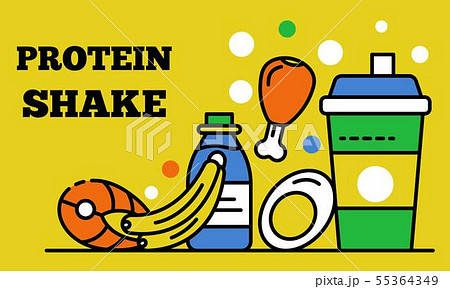 Natural Protein Shake Banner Outline Styleのイラスト素材