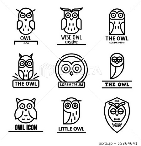 Owl Logo Set Outline Styleのイラスト素材