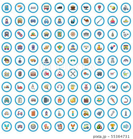 100 transport icons set, cartoon style 100 transport icons set, cartoon style 55364731