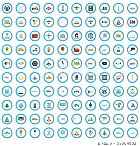 100 transportation company icons set, flat style 55364902