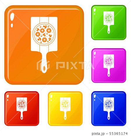 Pizza with pineapple, mushrooms and olives icons set vector color 55365174