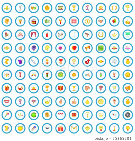 100 trophy and awards icons set, cartoon style 55365201
