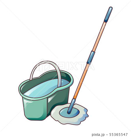 Water bucket mop icon, cartoon style 55365547