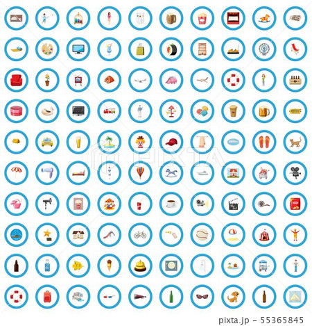 100 vacation icons set, cartoon style 55365845