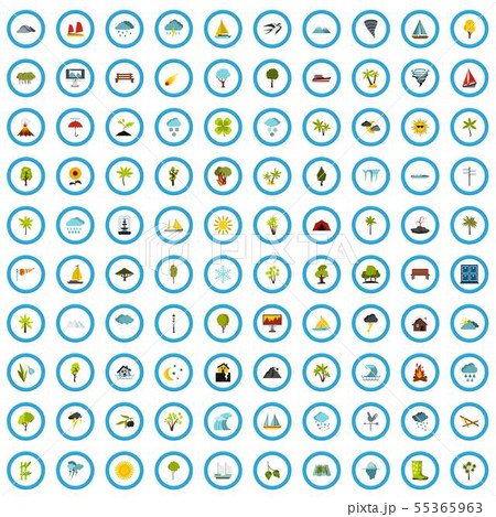 100 view icons set, flat style 55365963
