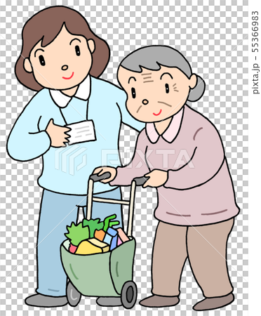 要介護者 買い物サポートのイラスト素材